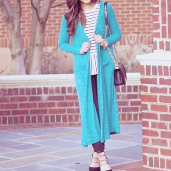 LuLaRoe - Teal Sarah Sweater Duster Cardigans Size‎ Medium - Picture 1 of 7